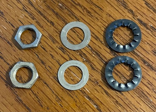 Vintage ORIGINAL 1960's Set of 2 Guitar nuts, washers & lock washers for US Pots - Picture 1 of 3