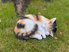 Sleeping Calico Cat Garden Statue Tabby Gift Yard Garden Decor