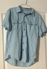 PD C Mens Short Sleeve Shirt Blue Button Up Medium