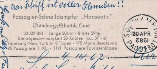 Error de matasellos - AÑO INVERTIDO - Southampton Paquebot HAMBURGO-ATLÁNTICO envío 1962 - Imagen 6 de 8
