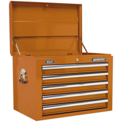660 x 435 x 490 mm ORANGE Topchest Werkzeugtruhe Aufbewahrung mit 5 Schubladen - Hochglanz