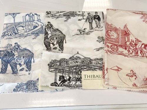 Set of three 26"by26" retired Thibaut circus French toile fabric samples - Picture 3 of 7
