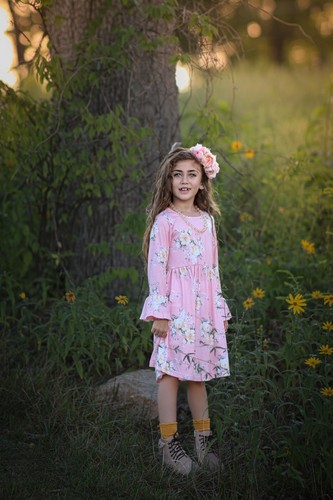 Arshiner Girls Long Sleeve Pink Floral Casual Dress For Girl's 12-13 Years - Picture 3 of 6