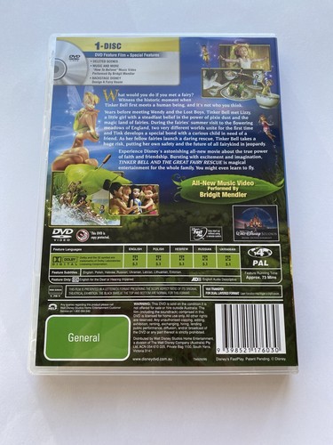 Disney TINKERBELL AND THE GREAT FAIRY RESCUE DVD- LIKE NEW - Picture 2 of 2