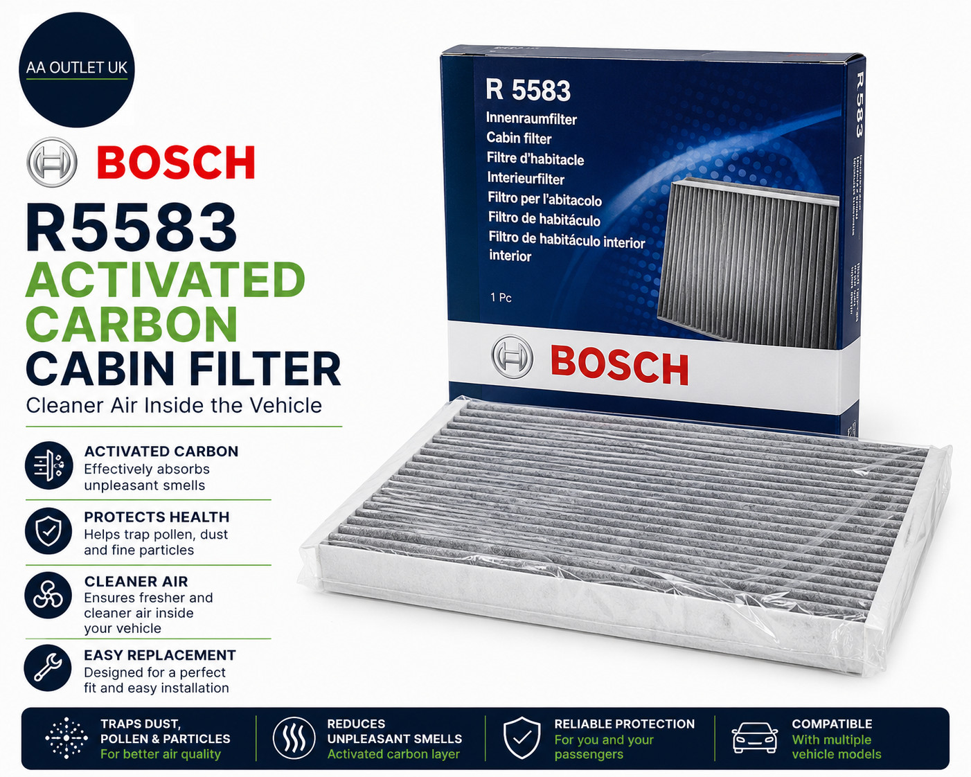 Bosch R5583 Activated Carbon Cabin Filter Replacement Filter Air Cleaner New