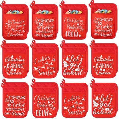 WILLBOND 24 Piece Christmas Pot Holders with Pockets - Red Stylish Style 