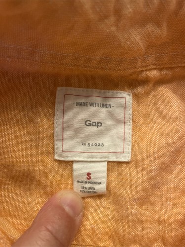 Camisa de vestir de lino manga larga Gap para hombre talla pequeña naranja usada 1147 - Imagen 2 de 8