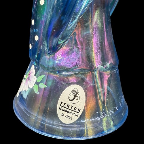 Vintage Fenton Art Glass Angel Hand Painted Iridescent Blue Sugared Williams - Picture 15 of 20