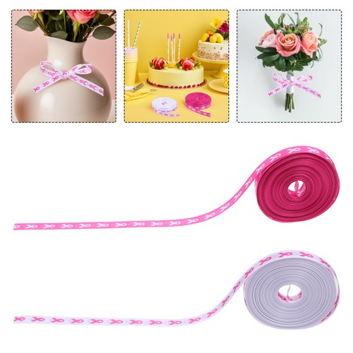  2 Rollen Bewusstsein Band Drahtkante Band für Party Geschenk Verpackung Krebs - Bild 2 von 12