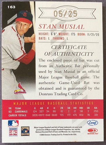 2003 Leaf Limited Timber Stan Musial Game Used Bat 05/25 St Louis Cardinals HOF - Picture 2 of 3