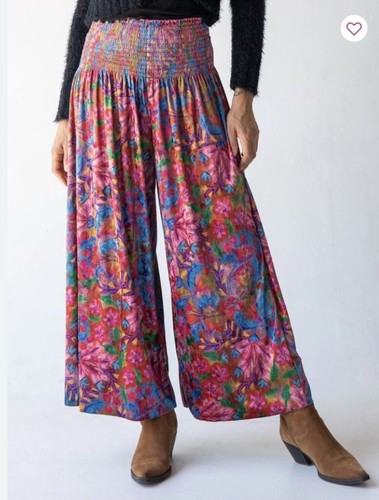 Natural Life S Samthose gesmokt weites Bein Whimsigoth Fee Grunge Blumen