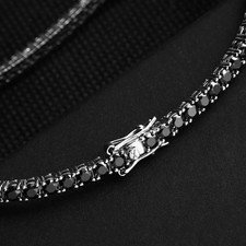 14K  White Gold Plated 5Ct Round Cut Lab Created Black Diamond Tennis Bracelet