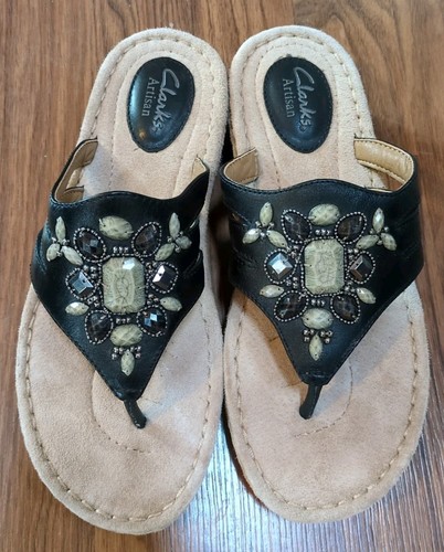 Clarks Artisan Damen Sandalen 8M Leder Perlen Flip Flop Riemen Boho 64110 - Bild 2 von 11