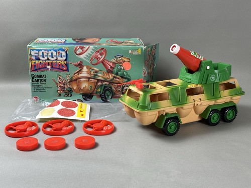 Vintage 1988 Mattel Food Fighters COMBAT CARTON Fahrzeug Set komplett in Box CIB