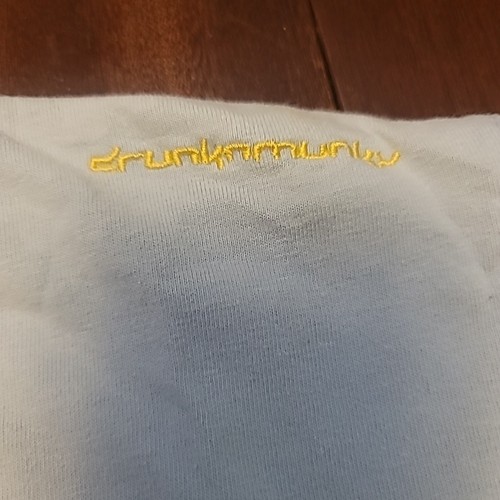 Vintage Y2K DrunknMunky Yellow Embroidered Logo Powder Blue Large T-Shirt - Picture 6 of 13