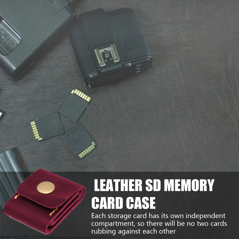 Estuche de cuero con soporte para tarjeta de memoria Micro Cartera Bolsa Almacenamiento SD Estuche de transporte Foto 4 de 4