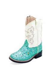 Old West Western Boots Girls Zipper Sparkle Square Blue VB1086