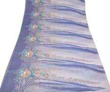 Sushila Vintage Greyish Blue Saree Floral Pure Cotton Printed Sari Craft Fabric