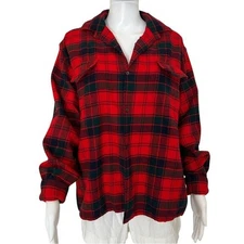 Kinloch Anderson Red Black Plaid Size 16 1/2 100% Pure Wool Long Sleeve Flannel