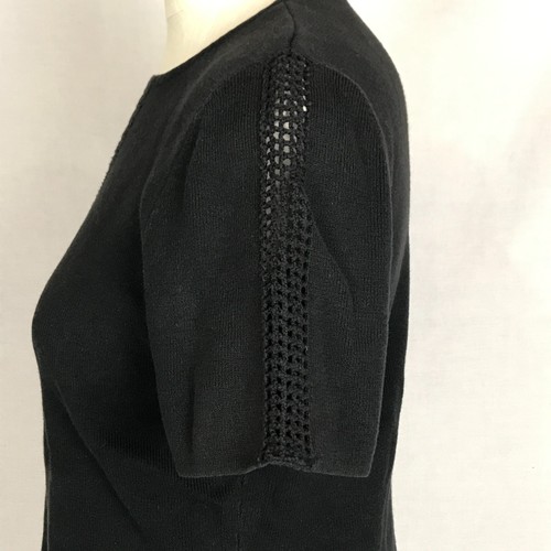 Hampshire Studio Sweater Shirt M Black Short Sleeve 100% Cotton Knit Mesh Detail - Picture 4 of 8