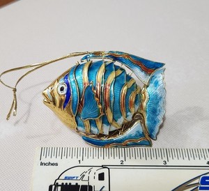 Metal Cloisonne Articulated Fish Ornament Figurine Blue 3"