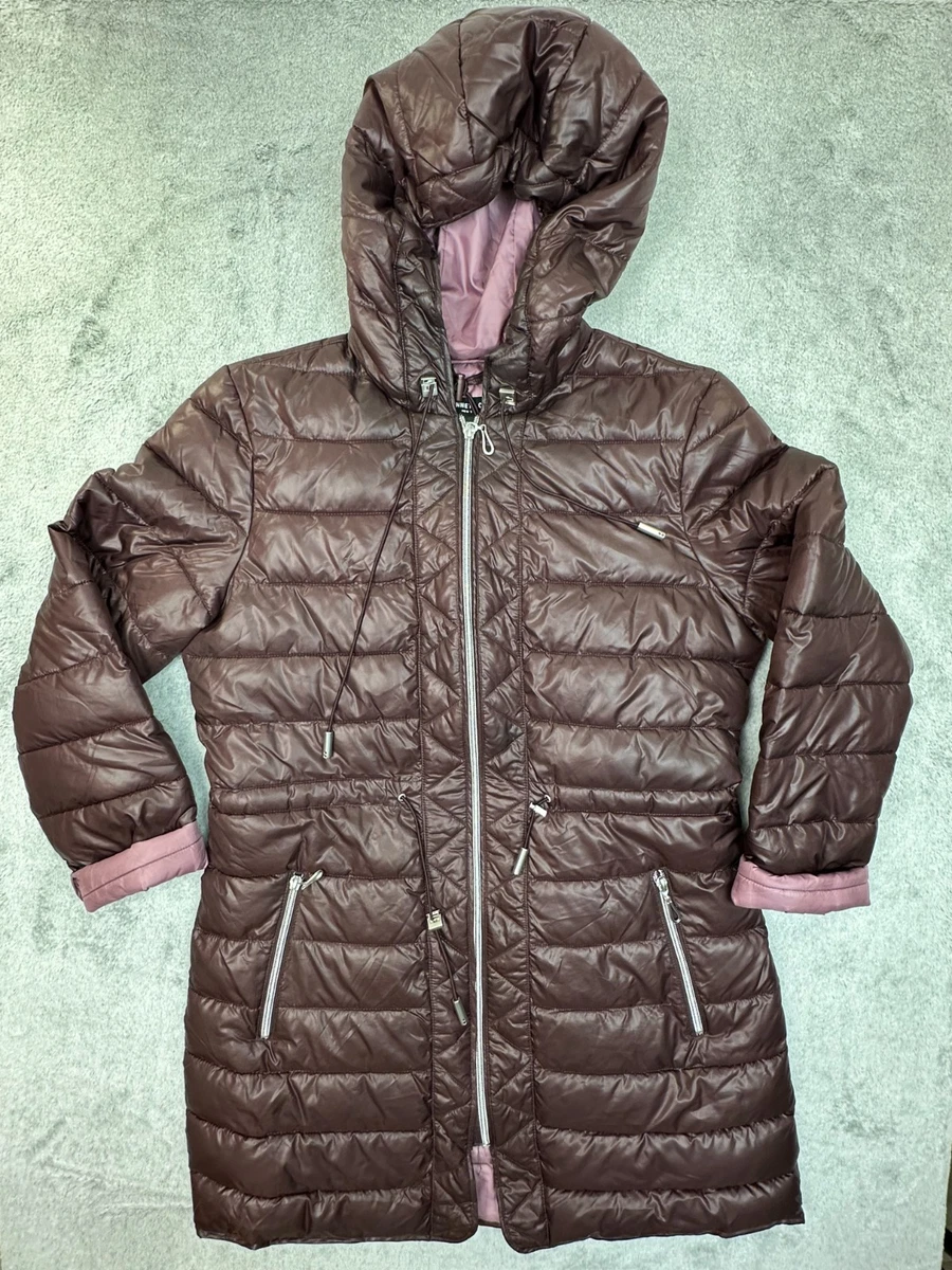 KENNETH COLE Women's Heavyweight Puffer Jacket With Sherpa Lining & Hood - Pearl Color, Size Large