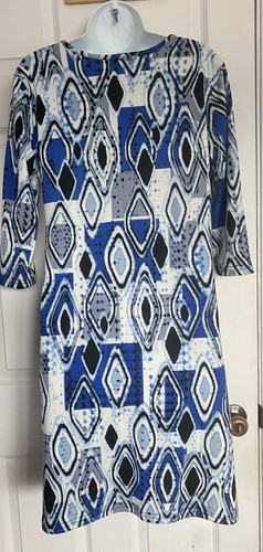 Women’s Just Love Blue Geometric Conservative Long Sleeve Dress - Picture 4 of 6