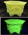 Uranium Glass Fenton Custard Hexagon  Footed Bowl Glows Bright!