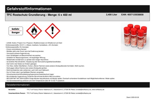 TFC Rostschutz Grundierung Spray rotbraun - Menge: 6 x 400 ml - Bild 2 von 9