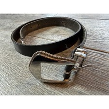 Western Genuine Leather Belt Black Medium Made in USA Womens Silver Buckle 2857