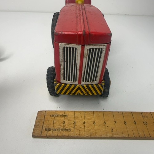 Vintage roter Bauernhof Traktor Spielzeug Made in Japan Blech Metall mit gelber Nabe - Bild 12 von 12