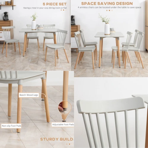 5 Piece Table and Chair Set Space Saving Dining Furniture with Wood Leg Design - Image 3 of 4