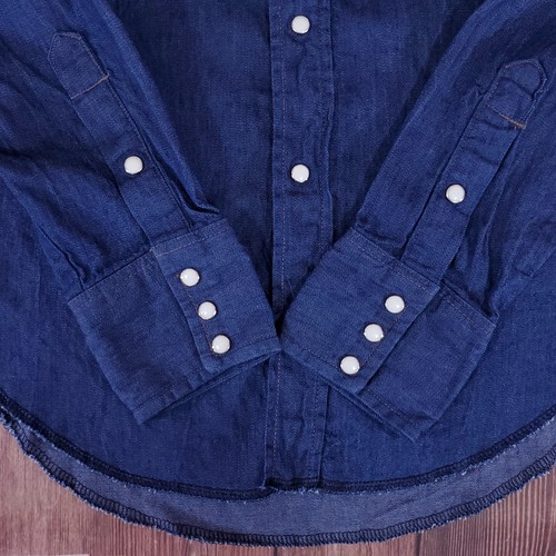 Vintage 70s 80s Wrangler Mens 15.5X33 Pearl Snap Denim Shirt Western Cowboy USA - Picture 9 of 14