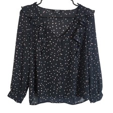 Madewell Black Pink Polka Dot Ruffle Button Front Blouse Small CKP452185377