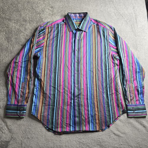 Robert Graham Shirt Mens XL Multicolor Striped Flip Cuff Long Sleeve - Picture 2 of 19