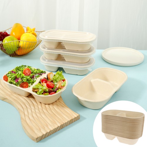 50 Pcs Take Out Food Containers 2 Compartment Paper Bowls with Lids stcoR - Picture 10 of 11