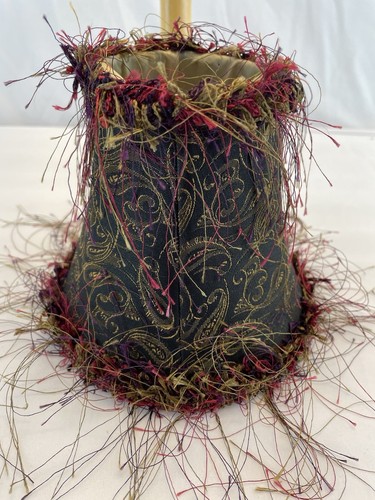 Black & Gold Paisley Print Clip On Lamp Shade with Eyelash Fringe 5" Tall - Picture 9 of 11
