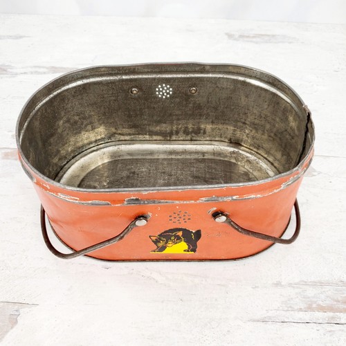 Vintage Metall Kinder Brotdose mit zwei Griffen Halloween Katze Aufkleber - Bild 6 von 8