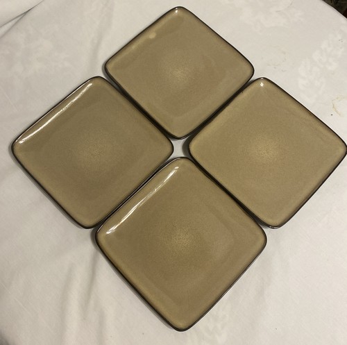 Home Trends Rave Taupe Square Salad Plates Set of 4 8-3/4 Inches Brown & Black