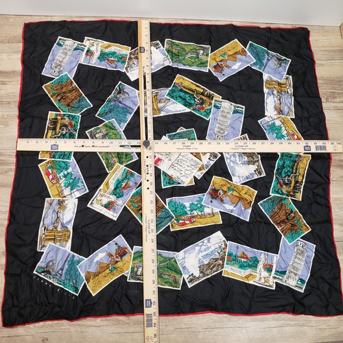 Perry Ellis Scarf Womens Square Black Travel Postcard Print Red Edge Shawl Wrap - Picture 3 of 11