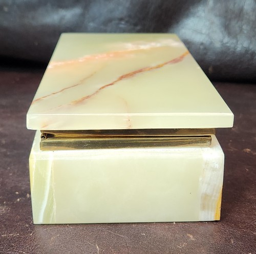 Vintage Mid-Century grün Belutschistan Onyx & Messing Schmuckkästchen/Schmuckkästchen, EUC - Bild 4 von 16