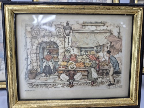 4 Anton Pieck Framed Prints 1966 Nostalgic 19th Century Store Market City Scenes - Picture 2 of 7