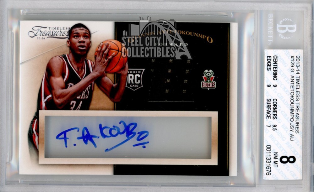 Giannis Antetokounmpo 2013-14 Timeless Treasures Auto Rookie Jersey #129 BGS 8 