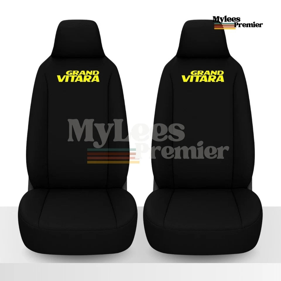Fundas de asiento negras resistentes impermeables Suzuki Grand Vitara 1+1 - logotipo amarillo Foto 2 de 4