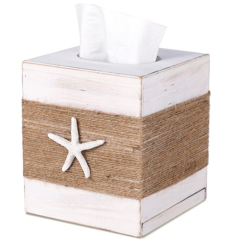 Beach Rustic White Wood Square Tissue Box Cover,Farmhouse Bathroom Accessorie... - Picture 1 of 8