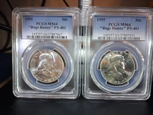 Lot Of 2 1955 Franklin Half Dollar Bugs Bunny FS-401 PCGS MS64