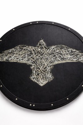 Schwarzes Wikingerschild 24 Zoll Holz Rabe Knoten Mittelalter Krieger Kampfbereit Geschenk