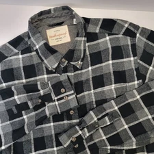 Weatherproof Vintage Mens Black/White Check Plaid Long Sleeve Flannel Shirt L