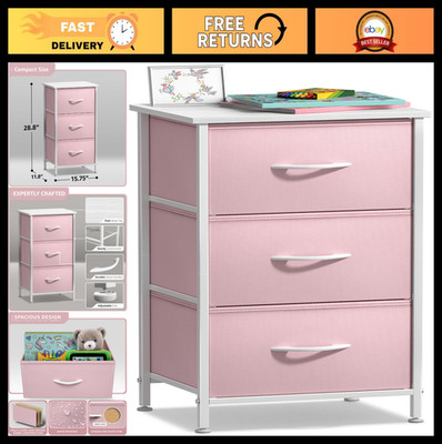 3-Drawer Nightstand - Stylish Bedside Table with Fabric Bins for Bedroom, Dorm,