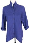 Yacco Maricard Pintucked Asymmetric Hem Boxy Cotton Button Down Blouse Sz 2 M/L